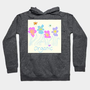 Organic Iris Flowers in the Garden with Bee Pattern Hoodie